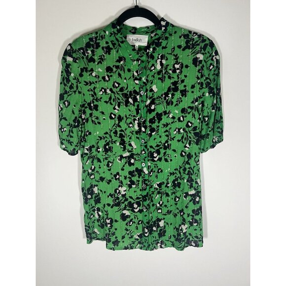Ba&Sh green floral cottagecore metallic collared lightweight Early shirt M Paris - Picture 1 of 11